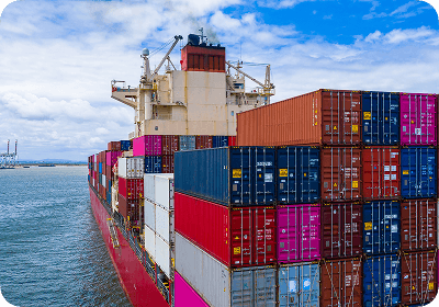 Container ship loaded with colorful shipping containers